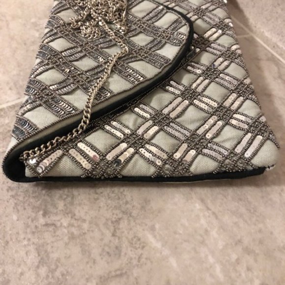 Silver and Gray Sequined Canvas Shoulder Bag - Picture 9 of 12